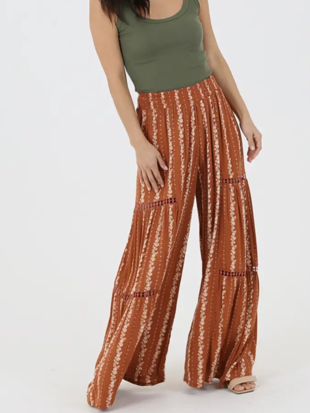 NWT Nostalgia Lace Rust Boho Palazzo Pants - Picture 3 of 3